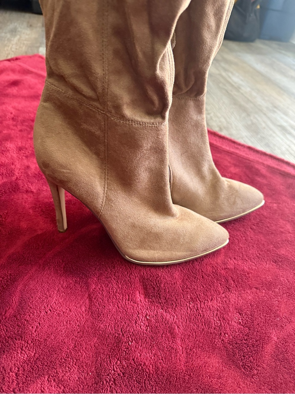 Guess Tan Suede Pointed-Toe Stiletto Knee Boots